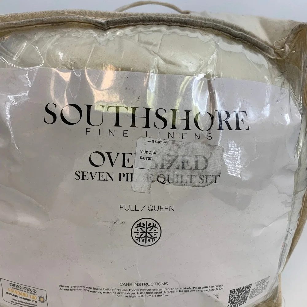 Southshore Fine Linens Oversized Seven Piece Quilt Set Full Queen Blue Medallion
